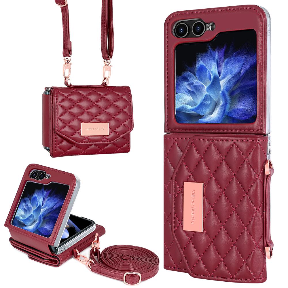 VIETAO Crossbody Phone Strap Purse with Card Slot and Shockproof Stand for Z Flip 6 PU Leather PC