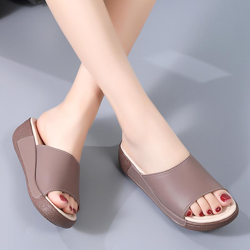 Женские шлепанцы, летние базовые уличные нарядные шлепанцы с открытым носком, повседневные тапочки на платформе с толстой подошвой, большие размеры