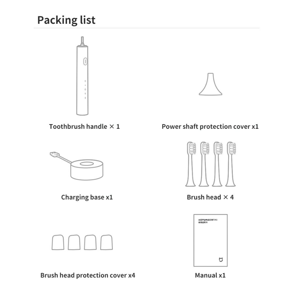 Xiaomi Mijia Sonic Electric Toothbrush T302 IPX8 Waterproof Wireless Charging 4 Brush Head Sonic