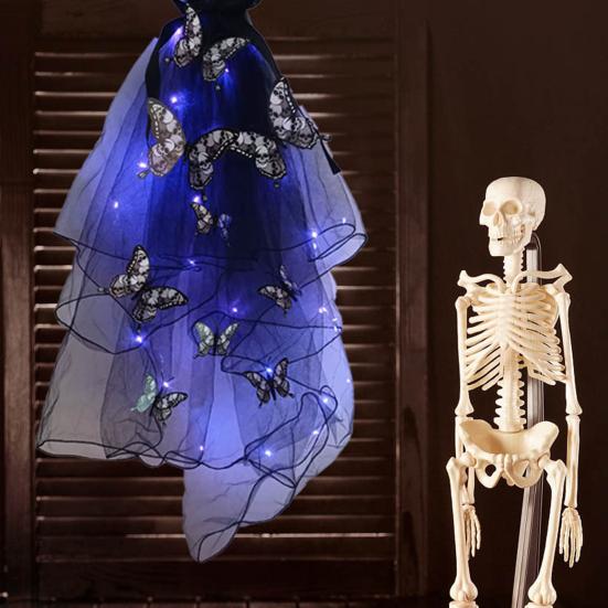 Светодиодный череп готический фата светящаяся повязка на голову вуаль заколка для волос с бабочками женщины призрак