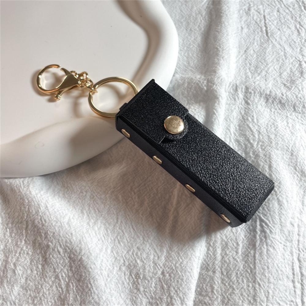 Lip Gloss Lipstick Bag Keychain Holder Solid Leather Chapstick Pouch Key Ring Portable Lip Balm Bottle Packaging Cover Key Chain