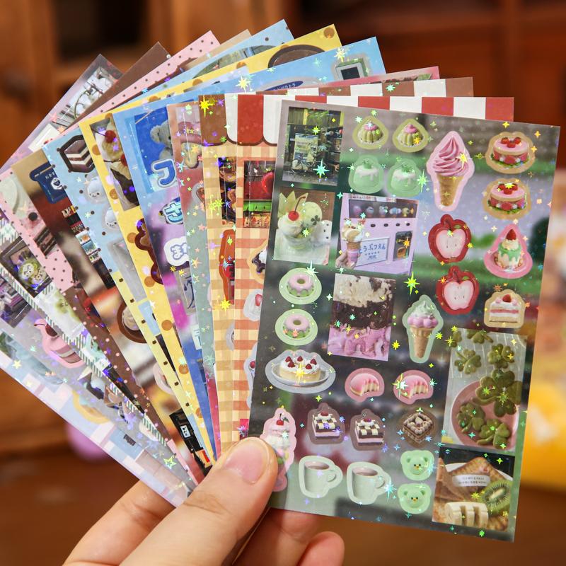 20/30Pcs Cute Die-cut Flash Decorative Stickers Book DIY Scrapbook Phone Case Decoration Collage Material Aesthetic Stationery