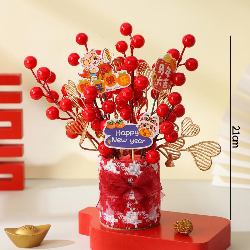 Chinese Wealth Fruit Pot Decoration Chinese New Year Desktop Ornament Spring Festival Gift Decor Blessing Flower Bucket