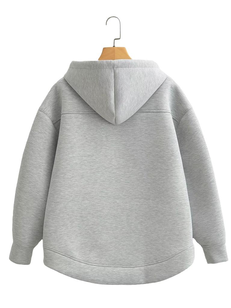 VAYLA  Autumn Women Gray Jacket with Hood Long Sleeve Big Pocket Zipper Jacket Coat Woman Loose Casual Outerwear Coat Tops