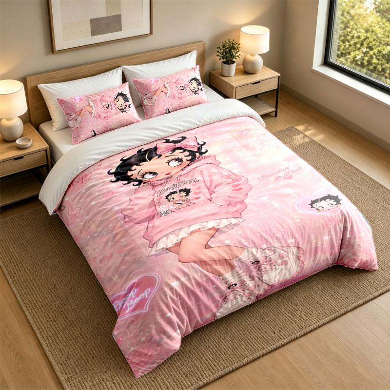3Pcs Bedding SetBetty Boop Soft Bed Sheet and Two Pillowcases Home Bedroom Decor