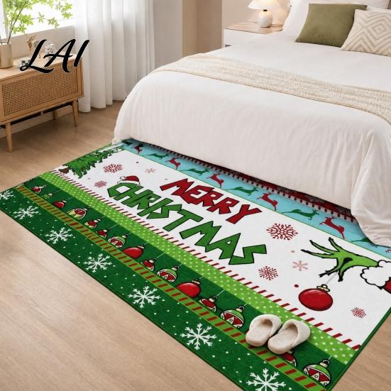 Indoor Non Slip Rug Christmas Area Rug Retro Living Room Anti-Slip Festive Skid for Laminate Carpet Plush Home Entrance Bedroom Bathroom Durable
