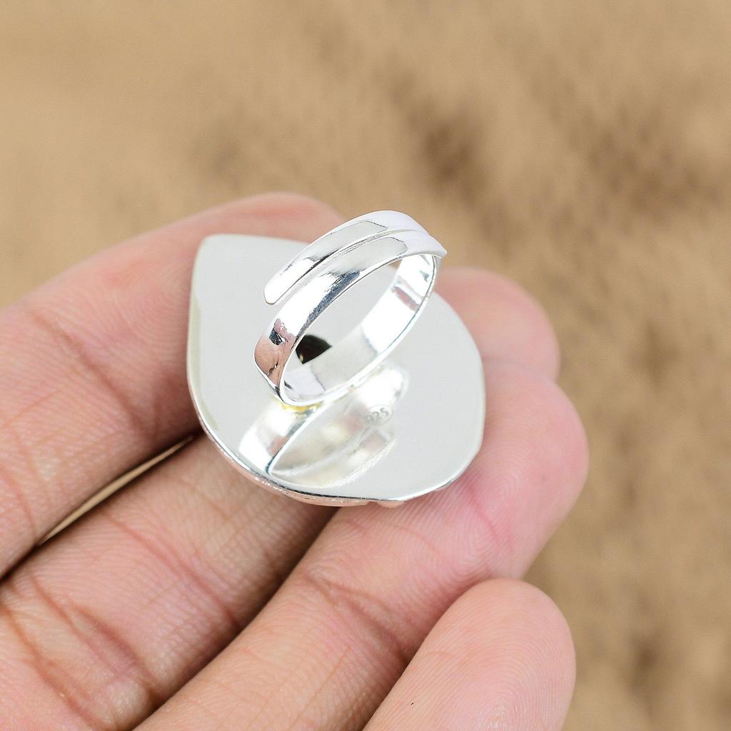 Natural Rhodonite Gemstone Promise Adjustable Ring 925 Sterling Silver For Women