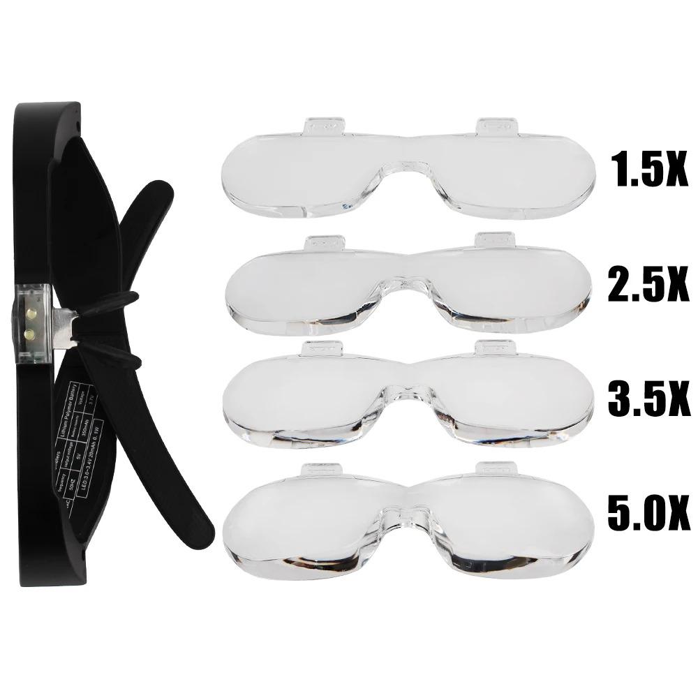 Head-mounted Magnifying Glasses With Led Light For Reading Watchmaker Repair Usb Rechargeable Magnifier 1.5x 2.5x 3.5x 5.0x
