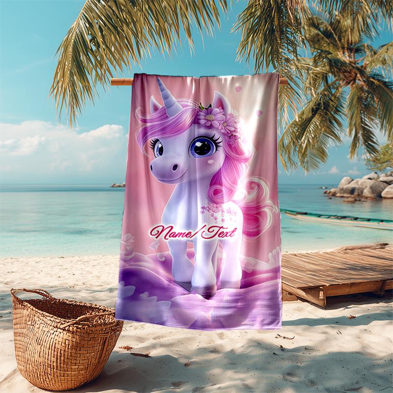 1PC Custom Name Magical Unicorn Fantasy Beach Towel Highly Absorbent And Sand-Resistant Towel for Swimming, Pool, Yoga, And Travel Lightweight