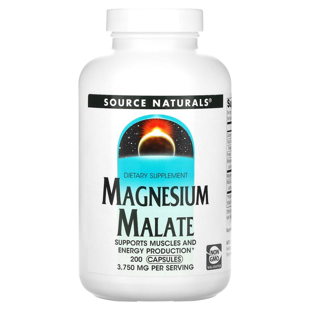 Source Naturals Magnesium Malate, 3,750 Mg, 200 Capsules (625 Mg Per Capsule)