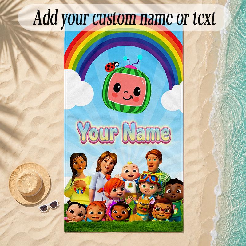 Beach TowelCocomelon Custom Name Text Personalized Soft Towel for Beach Pool Indoor Home Decor Gift