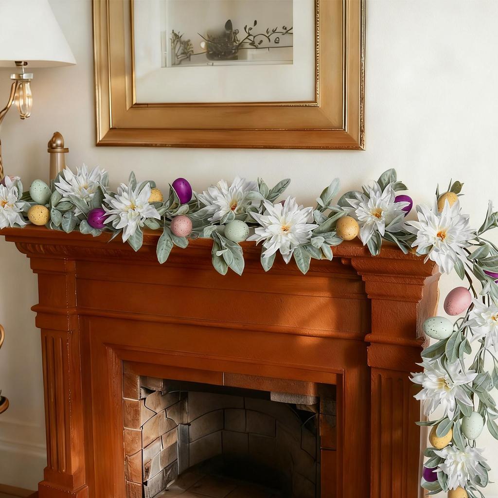 Faux Garland 5.9 Ft Decoration With Easter Eggs Holiday Garland For Spring Party Garden Wedding Home Mantel Staircase Fireplace