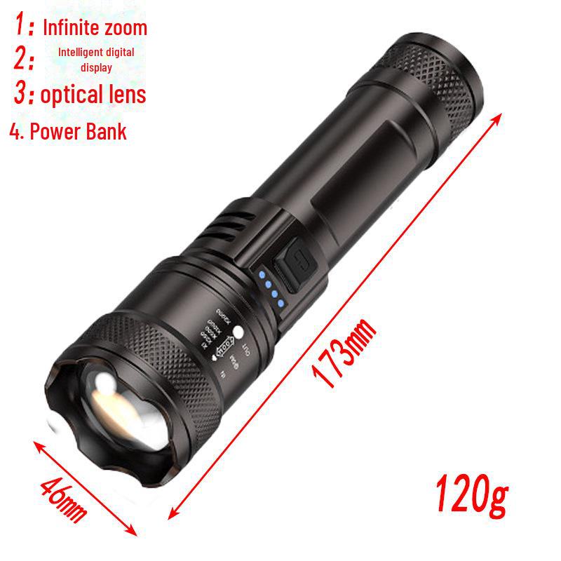 Rechargeable High-Power Zoom Flashlight with Digital Display