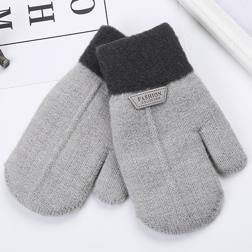 Детские двойные зимние теплые многослойные вязаные перчатки с толстыми пальцами и полной строчкой, варежки