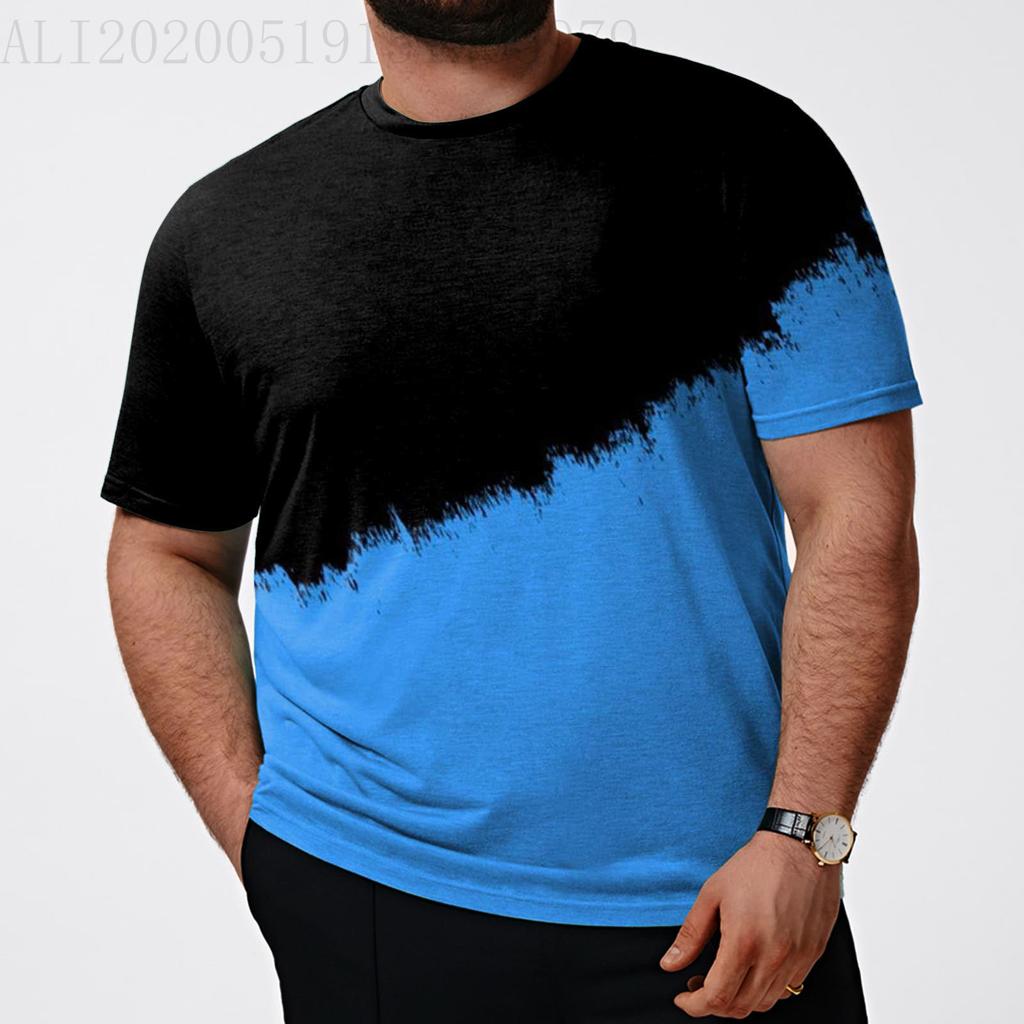 Summer Casual Round Neck Short Sleeved Loose Gradient 3D Printed Men's T-shirt
