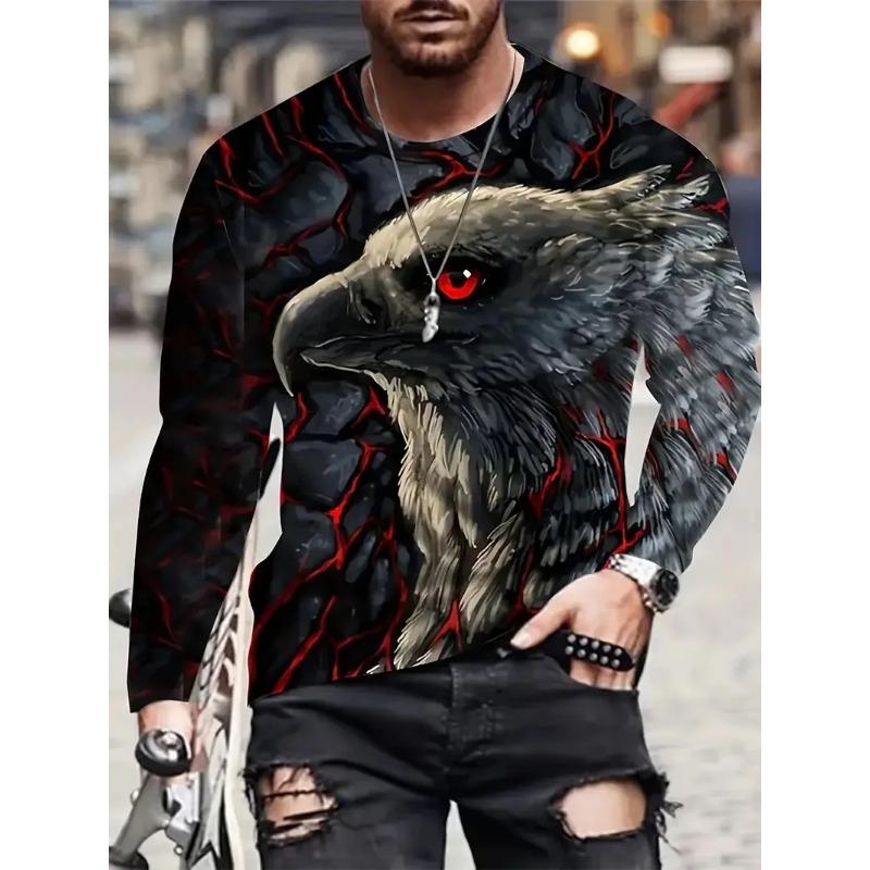Men's T Shirts Vintage Animal Eagle 3d Printed Casual Long Sleeve Tee Shirt Fashion Outfits Streetwear O Neck Oversized Tops