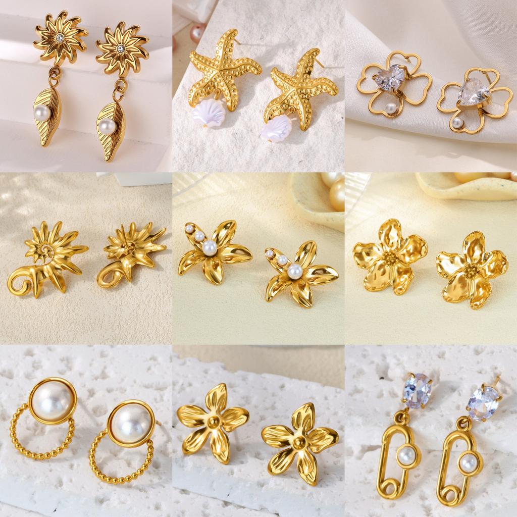 Early Autumn New Retro Stainless Steel Flower Earrings Wind High-end Light Luxury Medieval Earrings