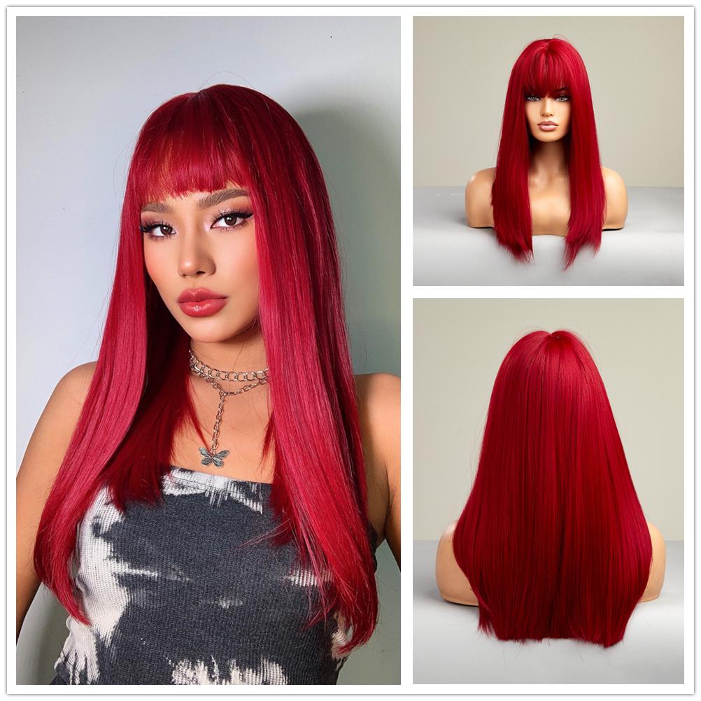 BLONDE UNICORN Длинные прямые парики бордового цвета с челкой, термостойкие парики для женщин, повседневные косплей-вечеринки