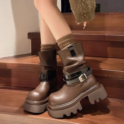 Женские зимние ботильоны на платформе, новые туфли на высоком каблуке, зимние кожаные туфли в стиле ретро 2025 года, трендовые готические туфли «Челси» на толстой подошве, женские ботинки