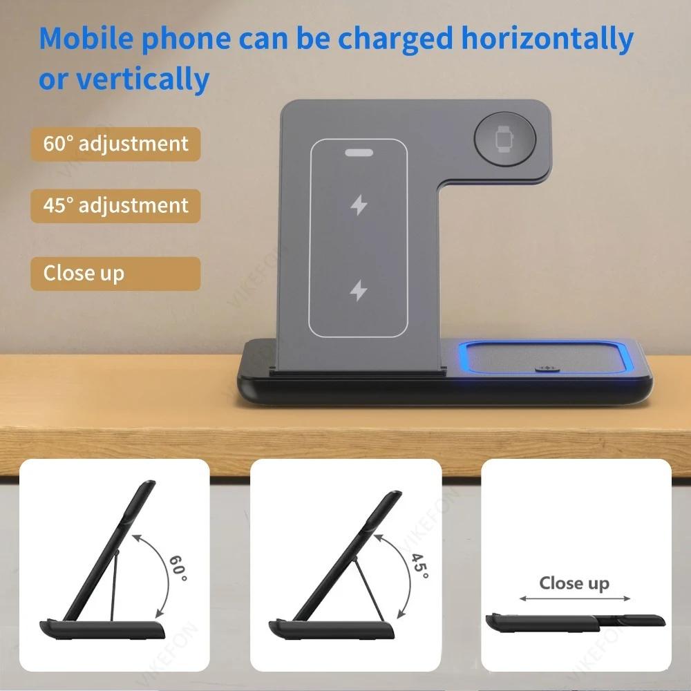 Foldable Wireless Charging Station for iPhone 16 15 14 13 12 iWatch 10/9/8/7 Ultra Airpods 4 Pro 3 In 1 Fast Charger Stand Dock