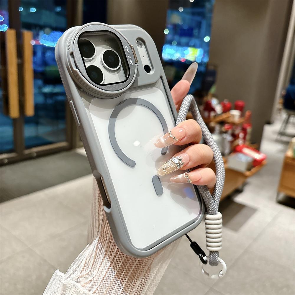 Lens Protection Case For iPhone 17 16 15 14 13 12 11Pro Max Plus Air For Magsafe Holder Transparent Magnetic Matte Lanyard Cover