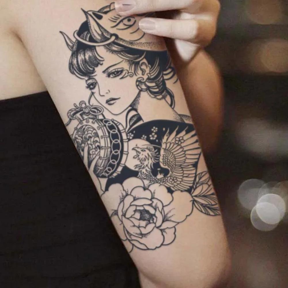 Japanese Geisha, Lasting 1-2 Weeks Waterproof, Temporary Tattoo Stickers, Realistic Semi-Permanent Arm Fake Tattoos.