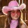 Fluffy Trim Bandana Heart-Shaped Glasses Pink Halloween Costume Accessories Set Cowboy Hat  Women