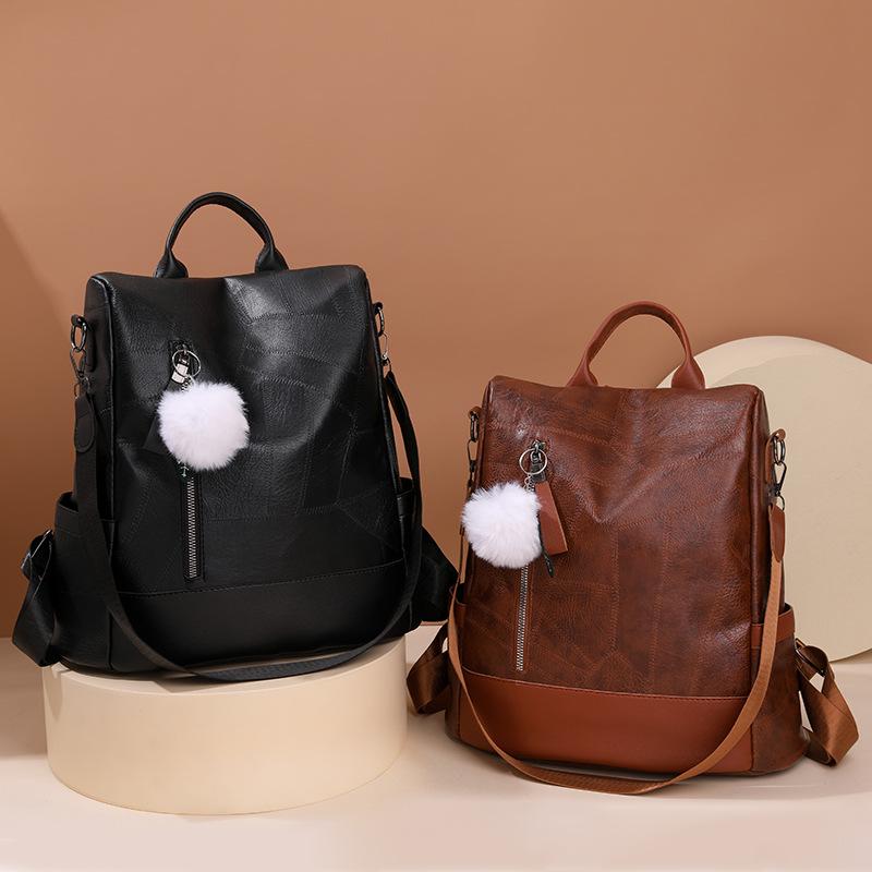 Anti Theft Backpack for Women's Backpack European and American Retro Large Capacity Backpack Soft Leather High-end Travel Bag