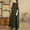 Плюс размер корейский стиль весна осень женское макси длинный сарафан с капюшоном V-образный вырез коричневый зеленый повседневный свободный безрукавка платье винтажное джинсовое платье без рукавов