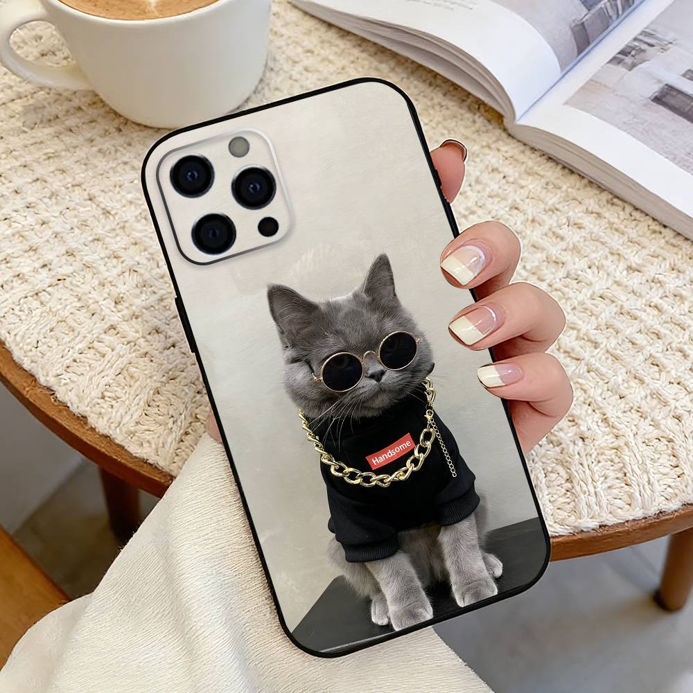 Забавный чехол для телефона с кошкой Pet Cat Funny-Y для iPhone 17, 16, 15, 14, 13, 12, 11 Plus, Pro Max, Другие Мягкий Черный Чехол