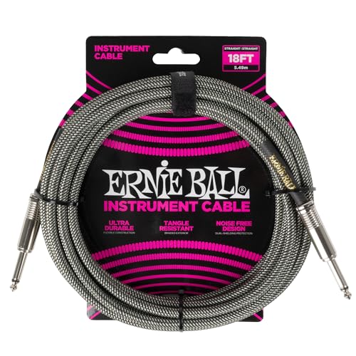 [Authentic] ERNIE BALL 6433 Instrument Cable, 18 feet, Braided Instrument Cable, 5.49m, Silver Fox