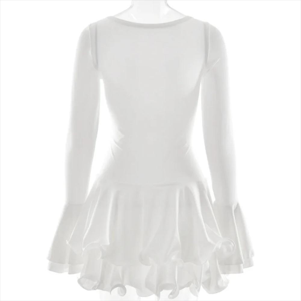 Женское облегающее мини-платье А-силуэта с оборками по подолу и V-образным вырезом, асимметричные пуговицы, длинное рукава, короткое платье, наряды для вечеринок и улиц