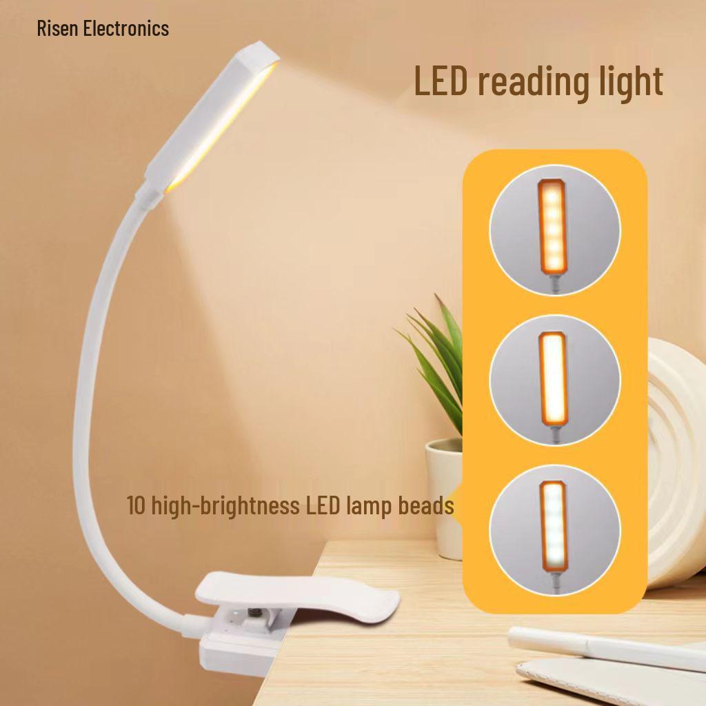 Portable LED USB Reading Lamp with Eye Protection and Anti-Myopia Features, Foldable and Clip-On Table Light for Study or Classroom Use.