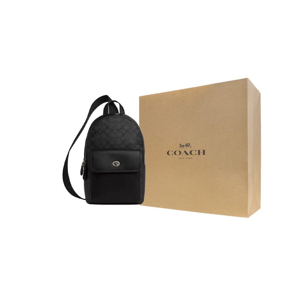 COACH Coated Canvas With Calfskin Shoulder Bag Small Unisex Black CAJ29-QBMI5