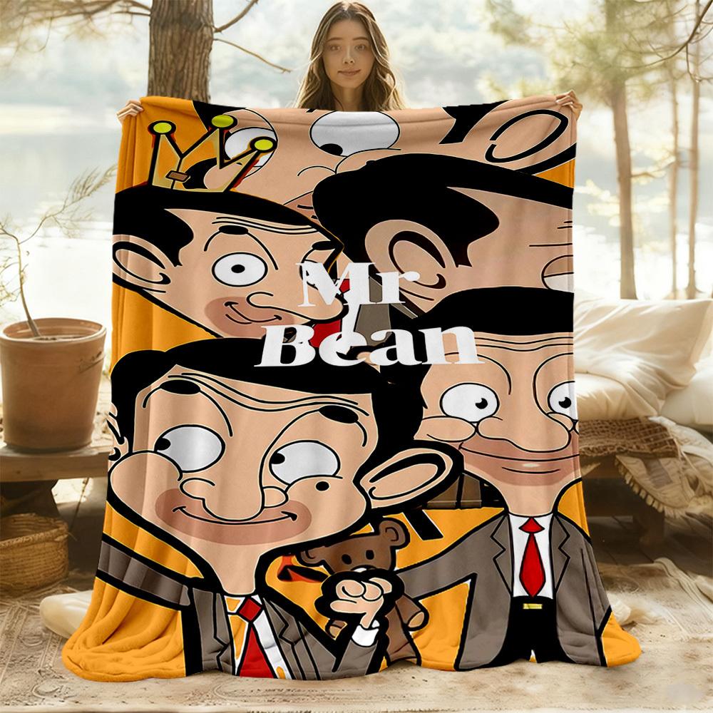 1pc Humor Sitcom Mr. Bean Outdoor Blanket Lightweight Flannel, All-Season Use for Sofa, Bed, Travel, Camping, Living Room, Office, Couch075