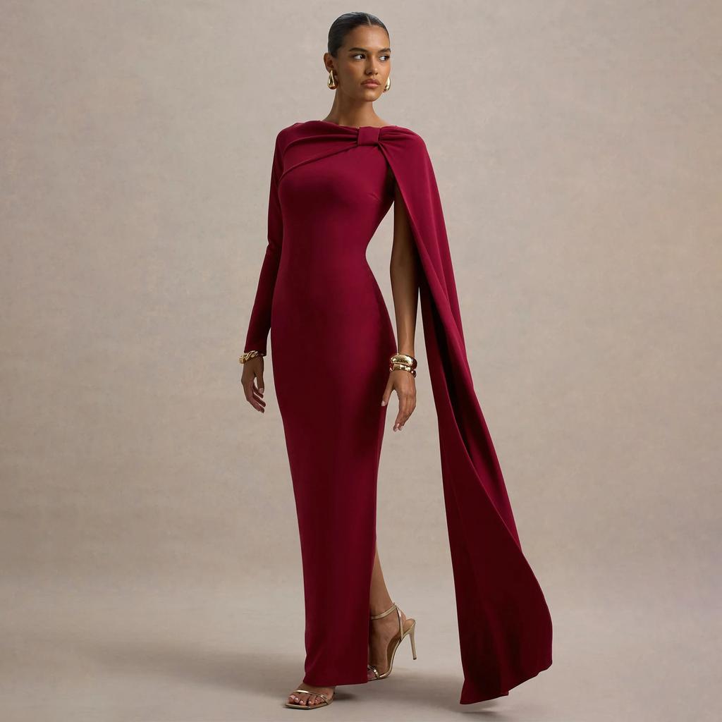10897 Women's One-Shoulder Ribbon Evening Dress Long Sleeve Sexy Bodycon Party Dress