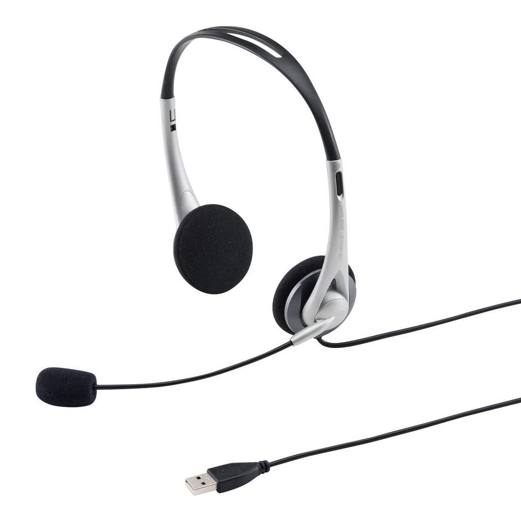 Sanwa Supply Wired USB with Omnidirectional Compatible with and Silver MM-HSUSB16SVN Headset/Headphones Microphone, Lightweight, Skype, Zoom, Teams,