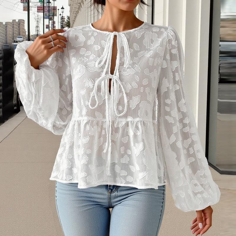 ZANZEA Женская повседневная кружевная круглая горловина с длинным рукавом полупрозрачная блузка