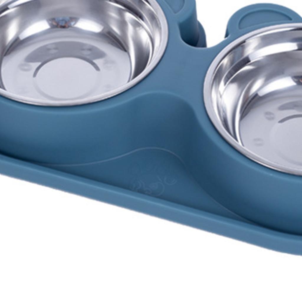 Pet Double Water Food Bowls Non Slip Stainless Steel Prevent Spill Double Dog Pet Feeding Station Fo