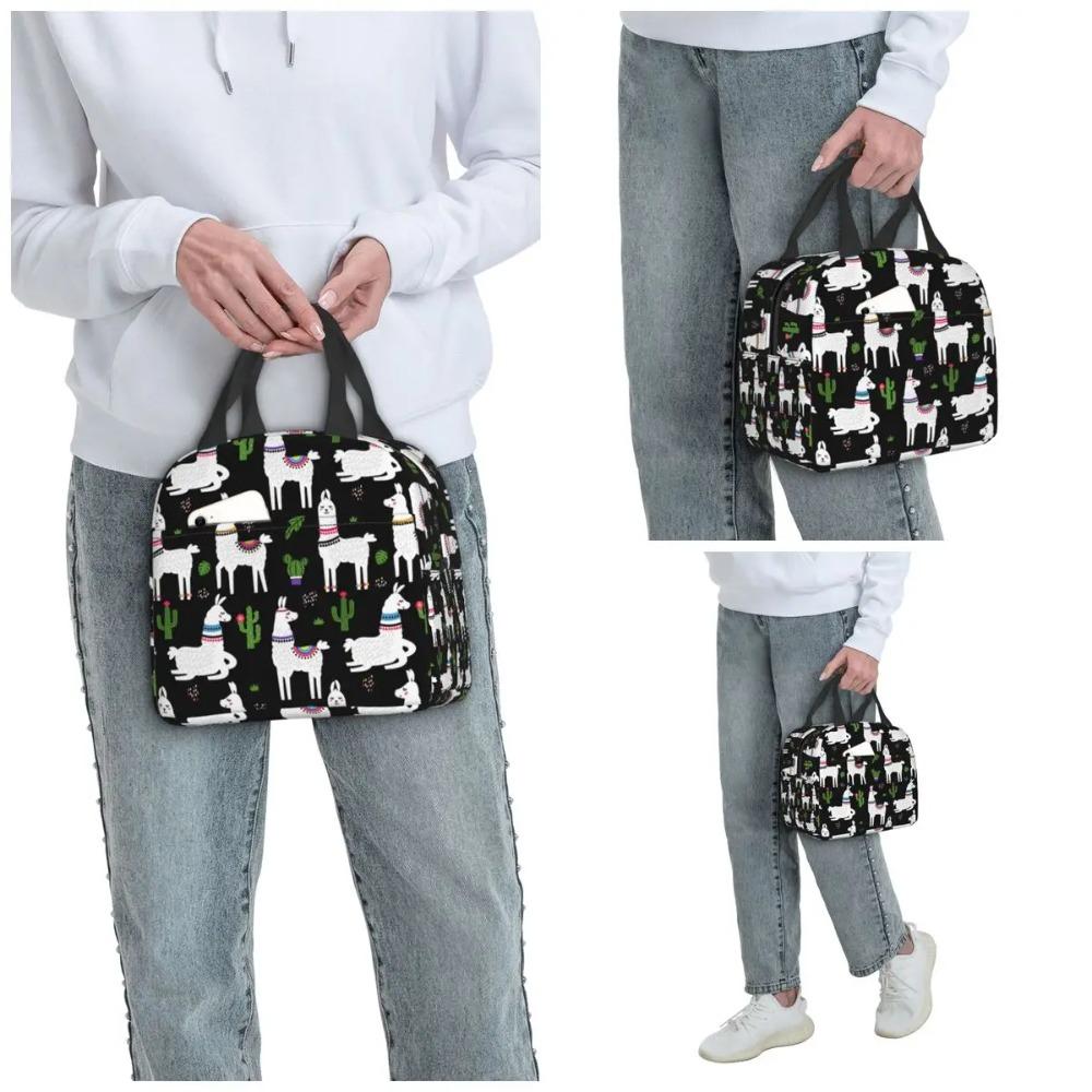 Alpaca Cartoon Pattern Insulated Lunch Bag for Kids School Cooler Thermal Food Box Tote Portable Lunch Boxes Container