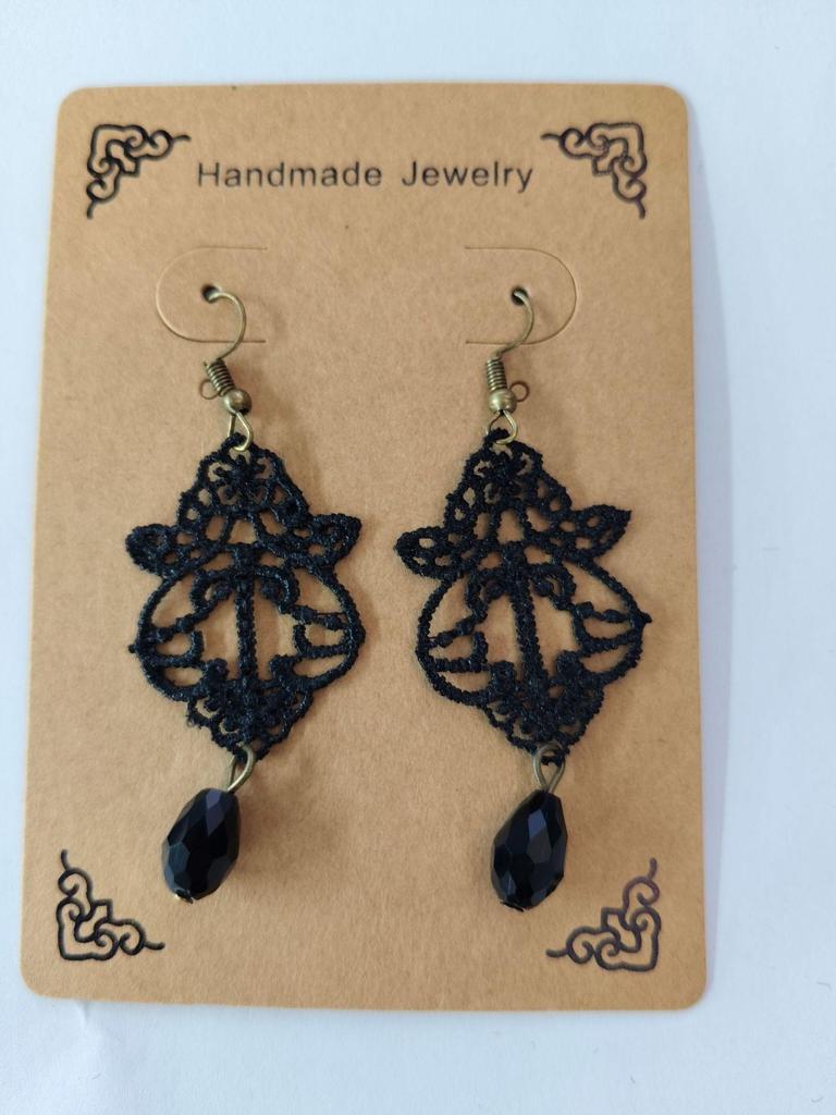 Vintage Baroque Crystal & Lace Dangle Earrings for Women - Black.