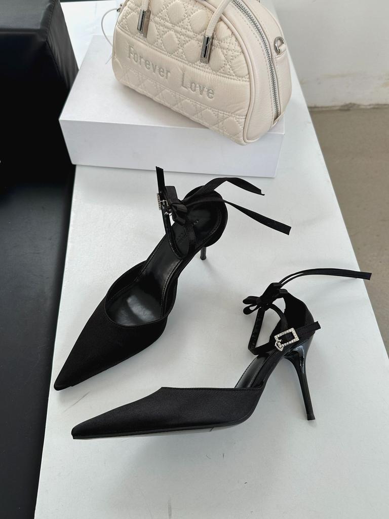 Sandals Spring Autumn Fashion Soft Bowone-Buckle Strap High Heels Women'S Slingback Low Cut