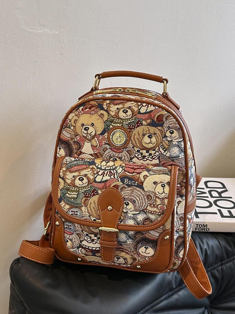 Hello Kitty Women's Cute Bear Backpack - 2025 Street Fashion Cartoon Style