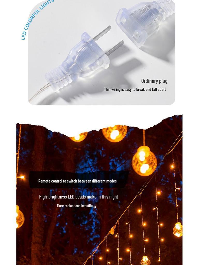 Уличные светодиодные гирлянды-шторы «Звездный ледяной шар» на солнечных батареях для гостевых домов, беседок, дворов и балконов