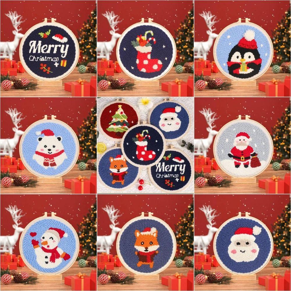 Christmas Tree Poke Needle Embroidery Kit Animal DIY Play Craft Set Christmas Gifts