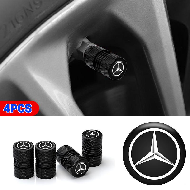 CRN1 4Pc Metal Car Logo Styling Wheel Tire Valve Caps Covers For Mercedes Benz A B C E R G Class GLK CLA GLB GLC GLA AMG