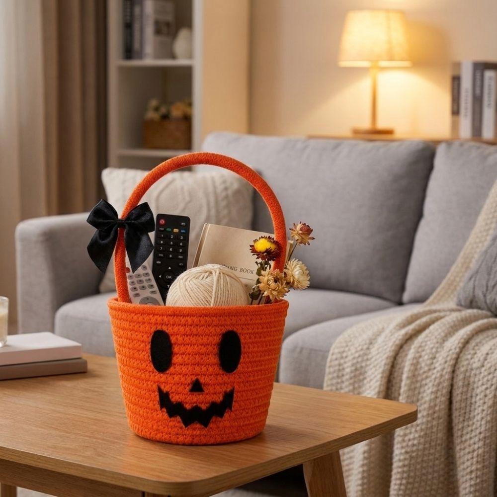 Woven Pumpkin Candy Bucket Halloween Theme Pumpkin Gift Basket Toys Basket  Party Decoration