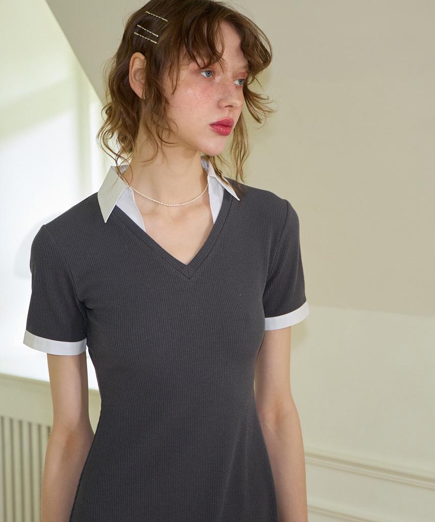 Salon De Yon Shirt Detail Mini Dress_ Gray
