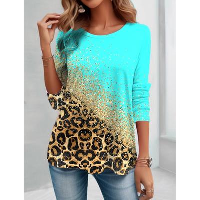 Женская футболка Простой графический принт Длинный рукав Повседневная Выходная Винтажная Повседневная Базовая Круглый вырез Стандартная посадка Живопись Осень и Зима