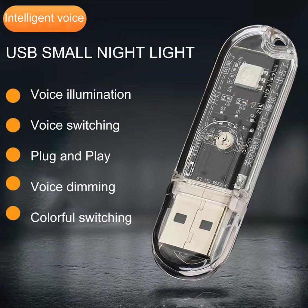 Умный голосовой ночной свет с цветным USB-датчиком движения, без подключения к Интернету, декоративный для интерьера автомобиля
